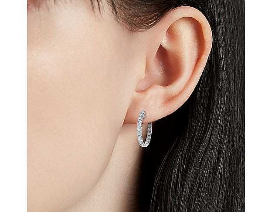 Earrings | Blue Nile French Pav Eternity Diamond Hoop Earrings In 14K White Gold (1 Ct. Tw.)