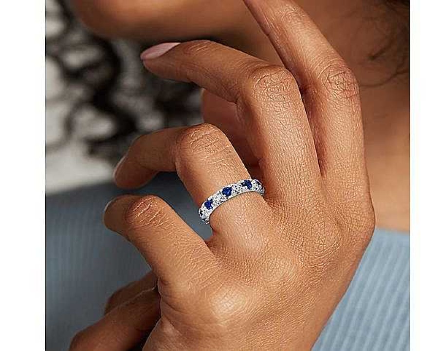 Women'S Rings | Blue Nile French Pav Sapphire And Diamond Eternity Ring In 14K White Gold (3.3Mm)