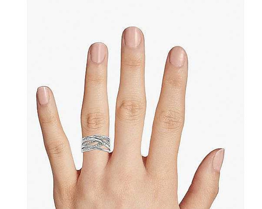 Rings | Blue Nile Round And Baguette Diamond Crossover Fashion Ring In 14K White Gold (1/2 Ct. Tw.)