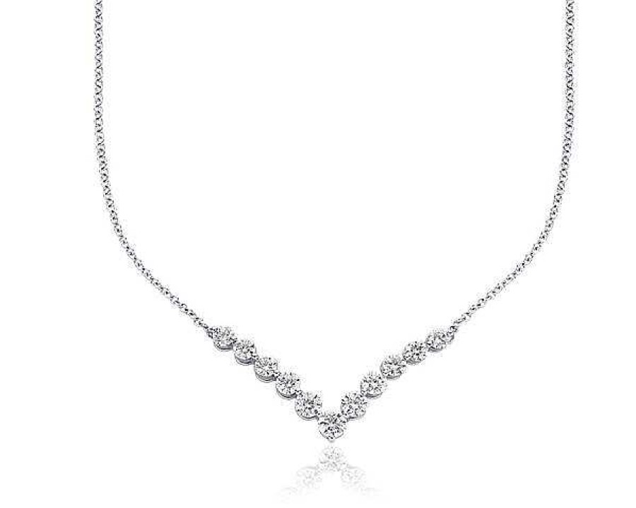 Necklaces | Blue Nile Diamond "V" Bar Necklace In 18K White Gold (2 Ct. Tw.)