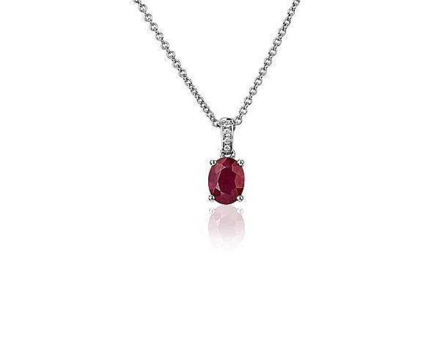 Necklaces | Blue Nile Oval Ruby And Diamond Pendant In 14K White Gold