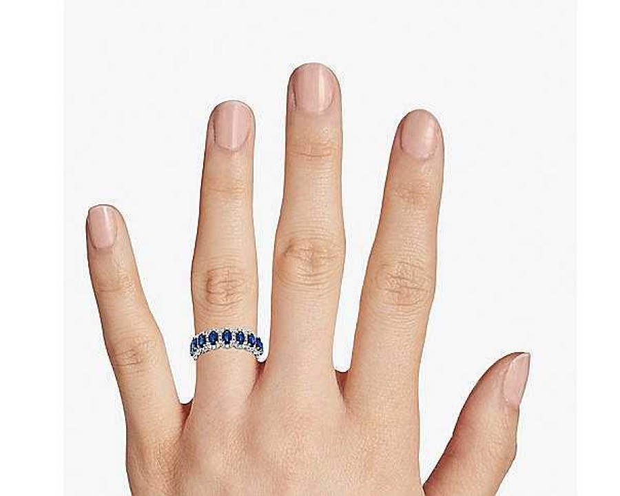 Rings | Blue Nile Oval Sapphire Halo Eternity Ring In 14K White Gold (5X3Mm)