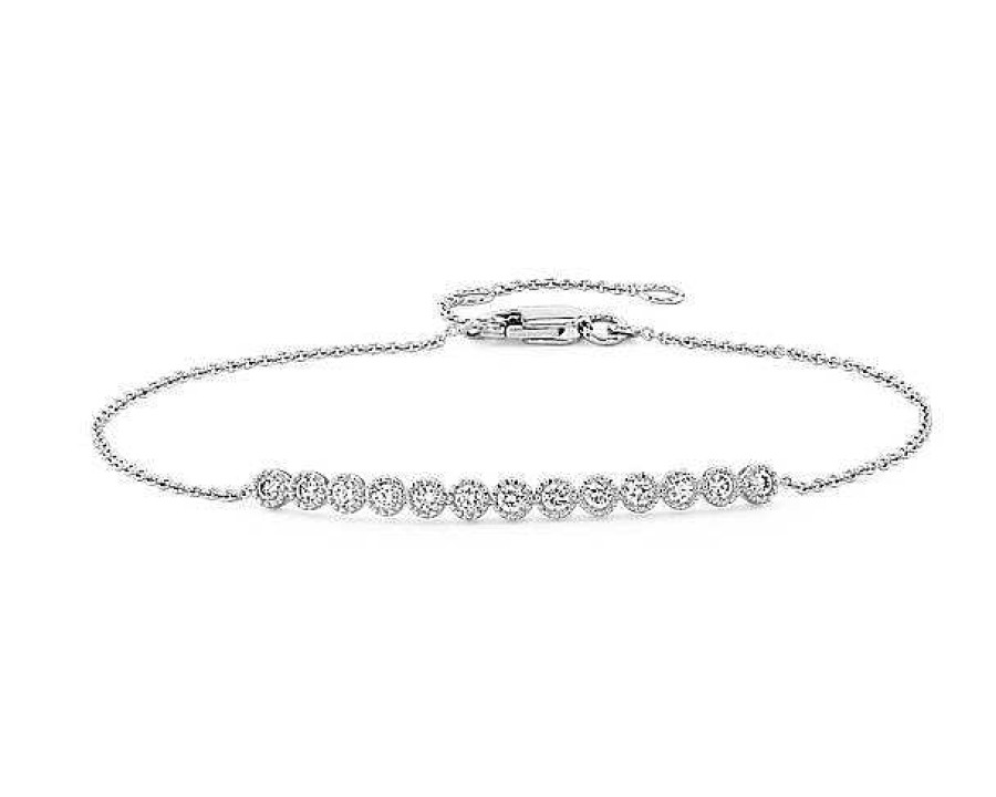 Bracelets | Blue Nile Diamond Milgrain Bar Bracelet In 14K White Gold (1/4 Ct. Tw.)