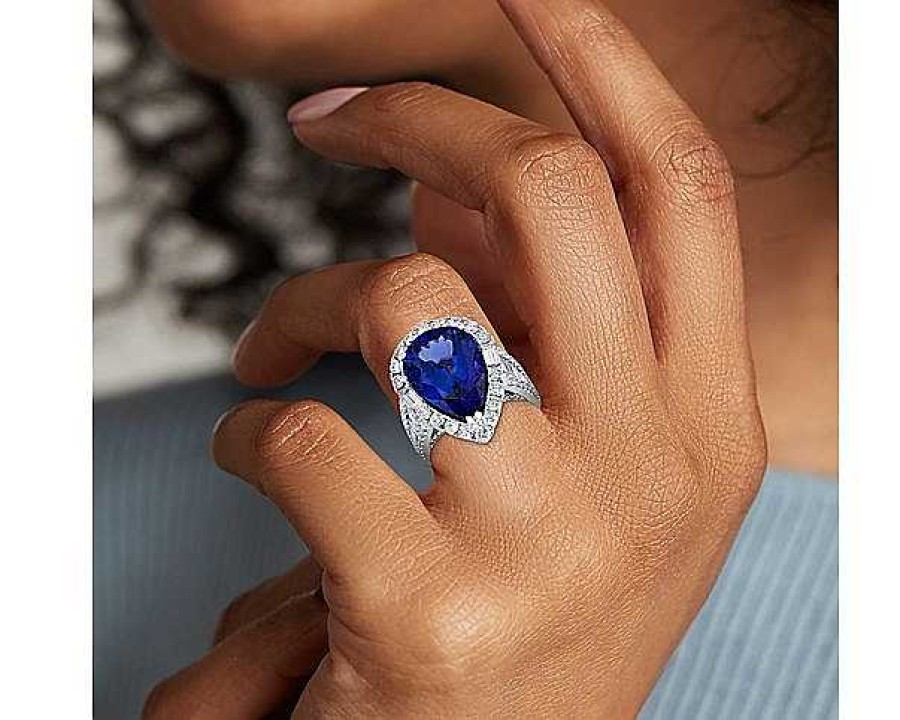 Rings | Blue Nile Extraordinary Collection: Pear Shaped Tanzanite And Diamond Ring 18K White Gold