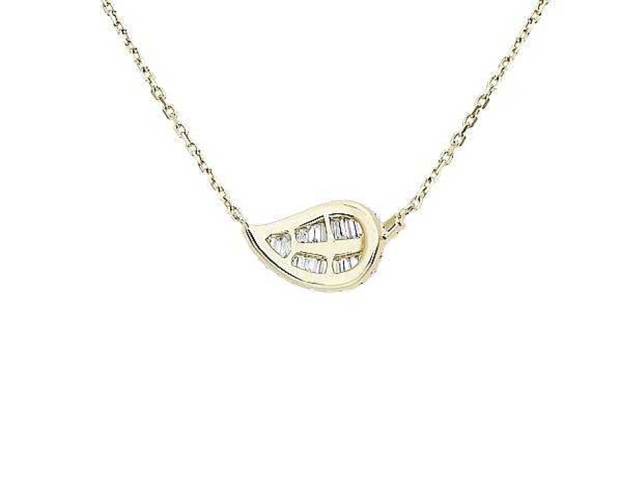 Necklaces | Blue Nile Round And Baguette Leaf Pendant In 14K Yellow Gold (1/2 Ct. Tw.)