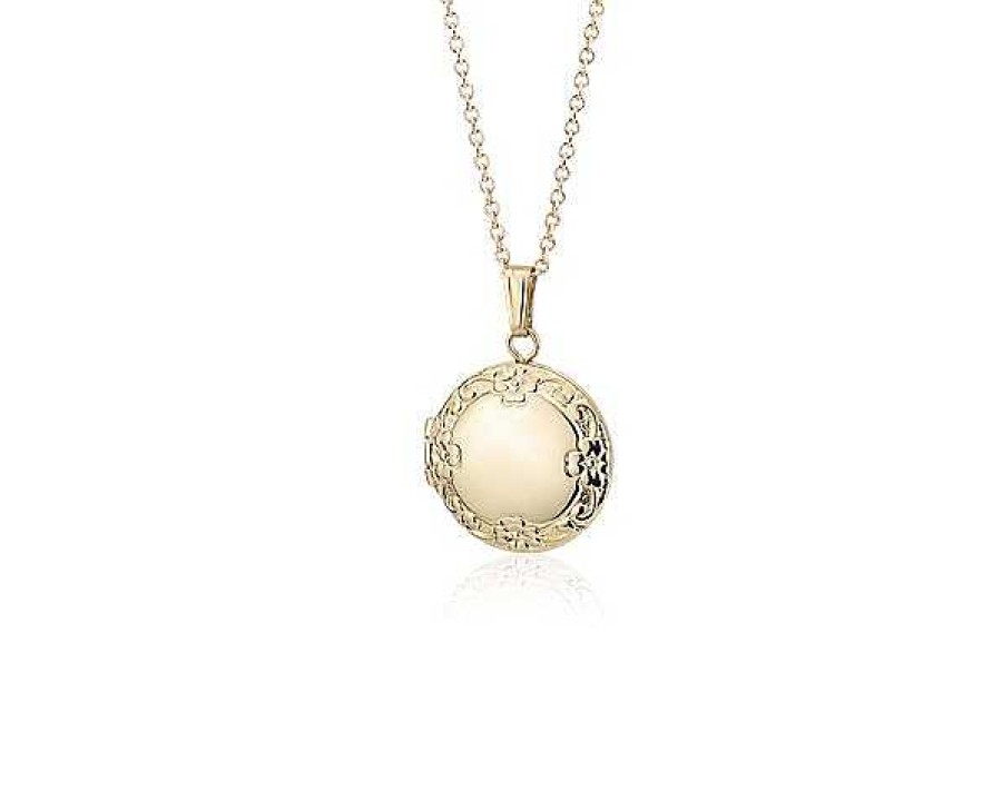 Necklaces | Blue Nile 18" Petite Round Floral Locket In 14K Yellow Gold