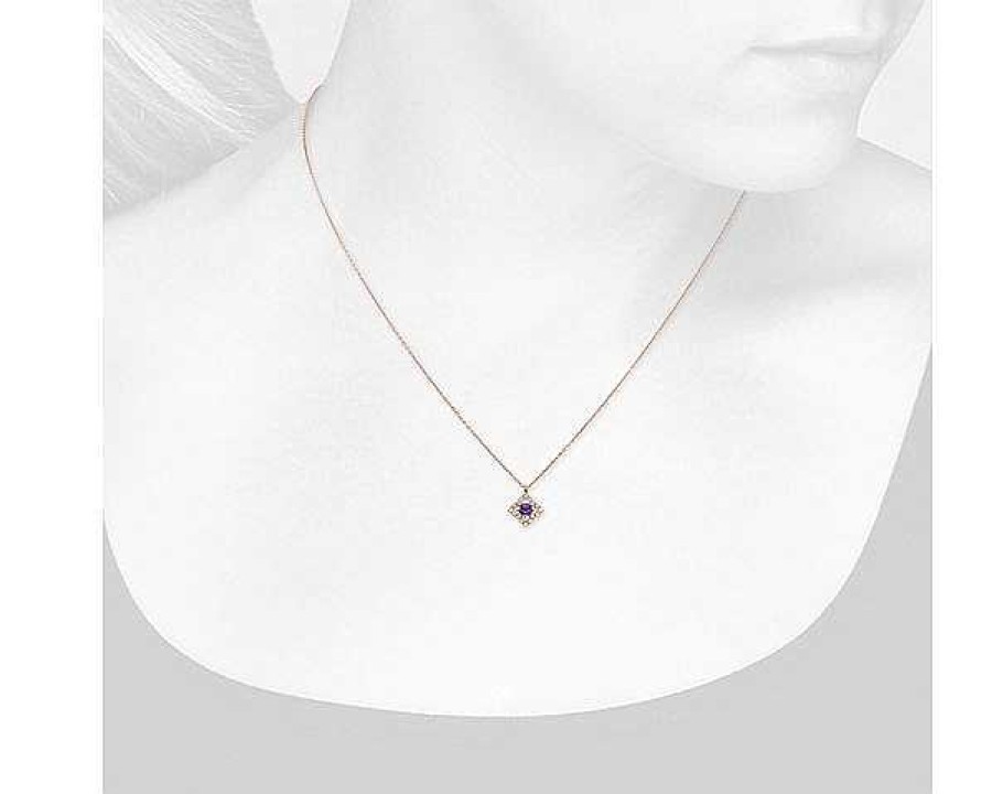 Necklaces | Blue Nile Petite Amethyst And Diamond Floral Pendant In 14K Rose Gold (2.8Mm)