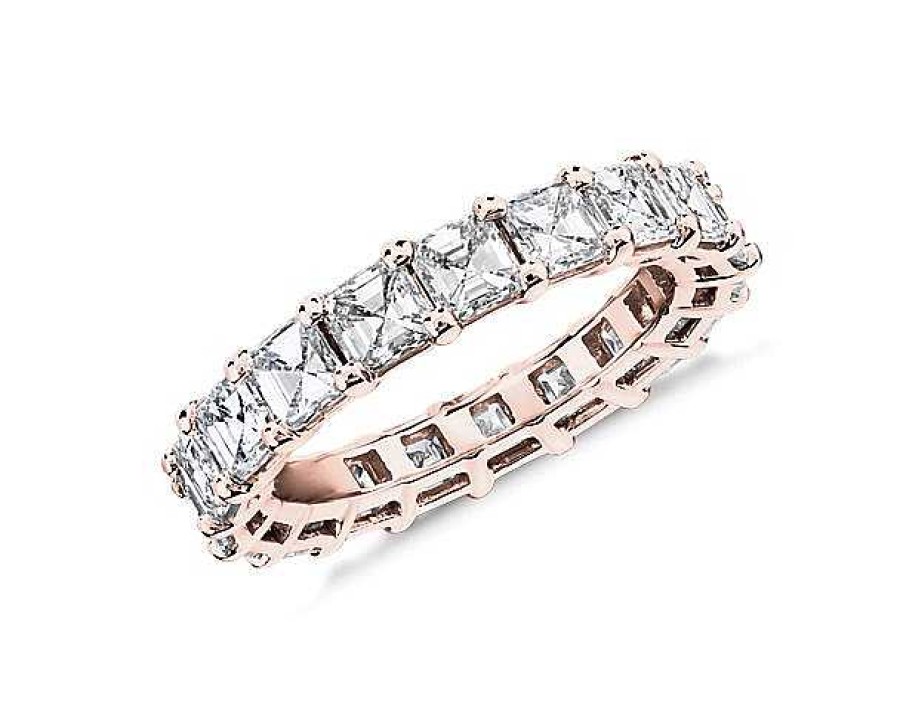 Women'S Rings | Blue Nile Asscher Cut Diamond Eternity Ring In 14K Rose Gold (4 Ct. Tw.)