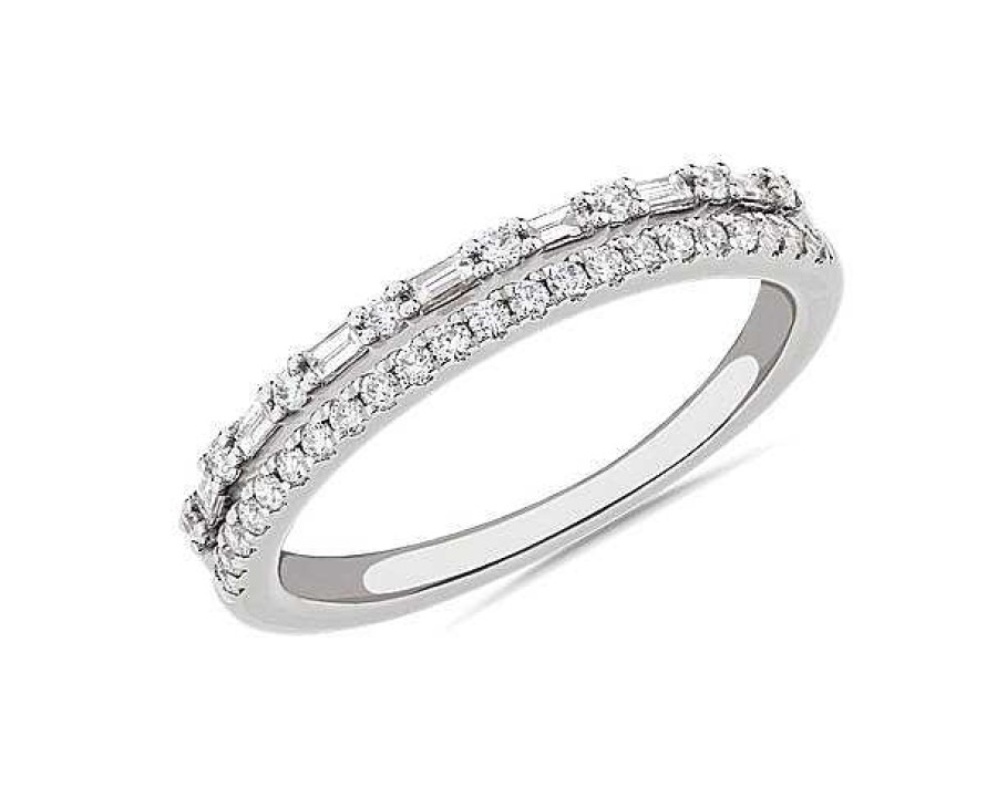 Rings | Blue Nile Two Row Baguette And Pav Diamond Ring In 18K White Gold (1/4 Ct. Tw.)