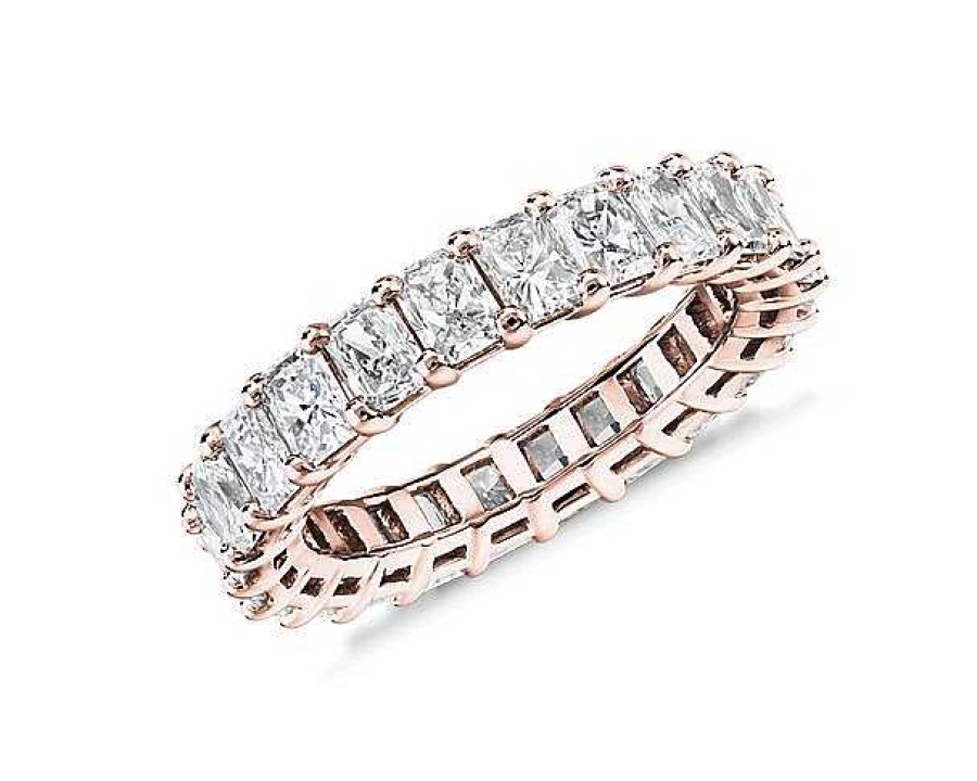 Women'S Rings | Blue Nile Radiant Cut Diamond Eternity Ring In 14K Rose Gold (4 Ct. Tw.)