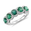 Rings | Blue Nile Emerald And Diamond Five-Stone Halo Ring In 18K White Gold (4.5Mm)