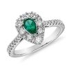 Rings | Blue Nile Pear Emerald Ring With Diamond Halo In 14K White Gold (6X4Mm)