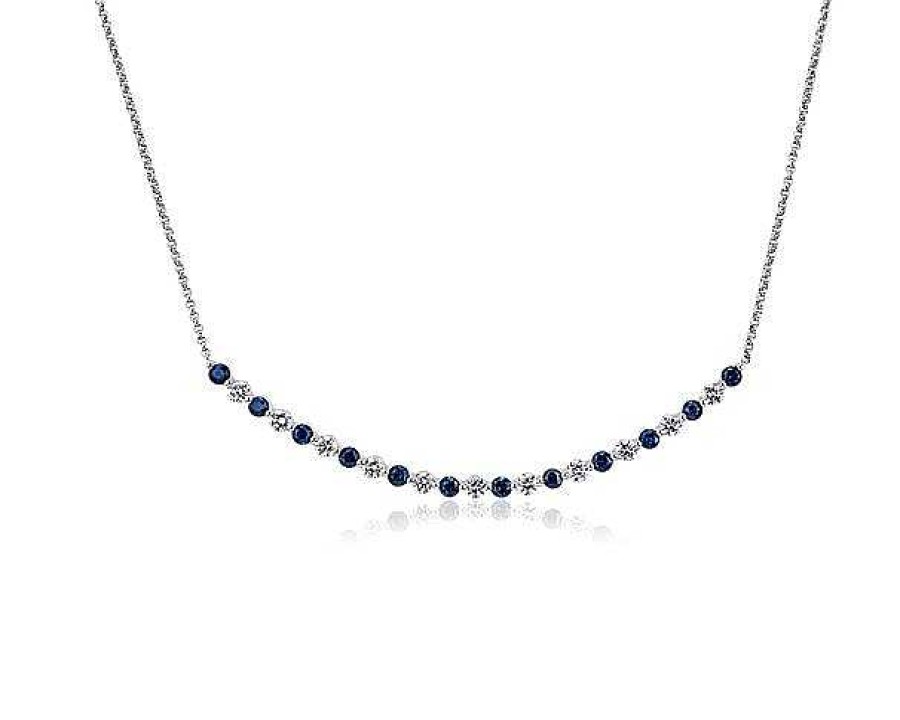 Necklaces | Blue Nile Floating Sapphire And Diamond Smile Necklace In 14K White Gold