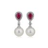 Earrings | Blue Nile Classic Akoya Cultured Pearl Drop Earrings With Ruby And Diamond Detail In 14K White Gold