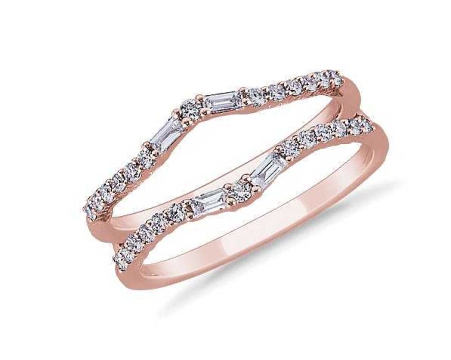 Women'S Rings | Blue Nile Curved Baguette And Round Diamond Ring Insert In 14K Rose Gold (3/8 Ct. Tw.)