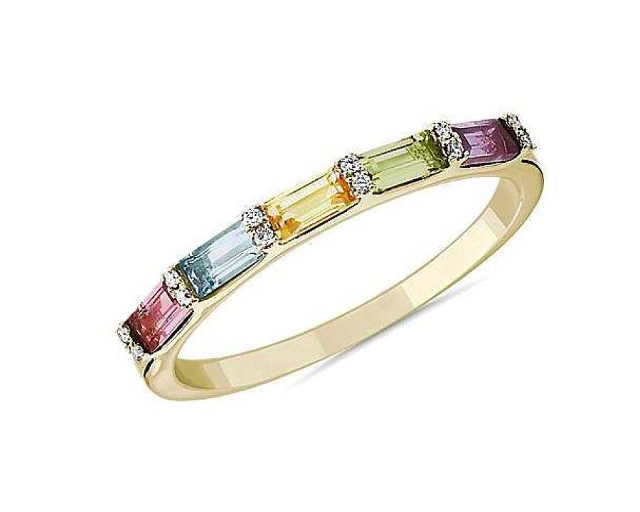 Rings | Blue Nile Pastel Multi Rainbow Gemstone And Diamond Ring In 14K Yellow Gold