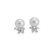 Earrings | Blue Nile Freshwater Cultured Pearl Earrings With Diamond Leaf Detail In 14K White Gold (8-8.5Mm)