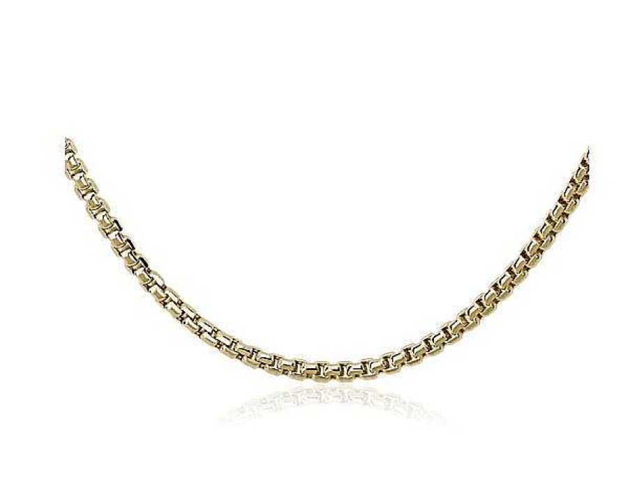 Necklaces | Blue Nile Semi-Solid Men'S Round Box Chain In 14K Yellow Gold (3.6 Mm)