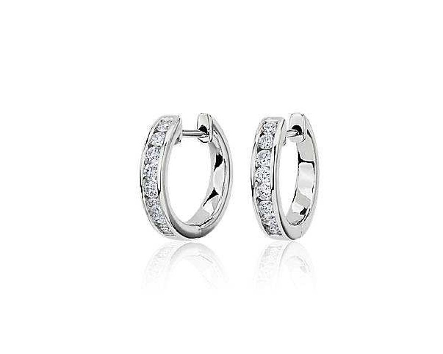 Earrings | Blue Nile Lab Grown Diamond Channel Hoop Earrings In 14K White Gold (1/2 Ct. Tw.)