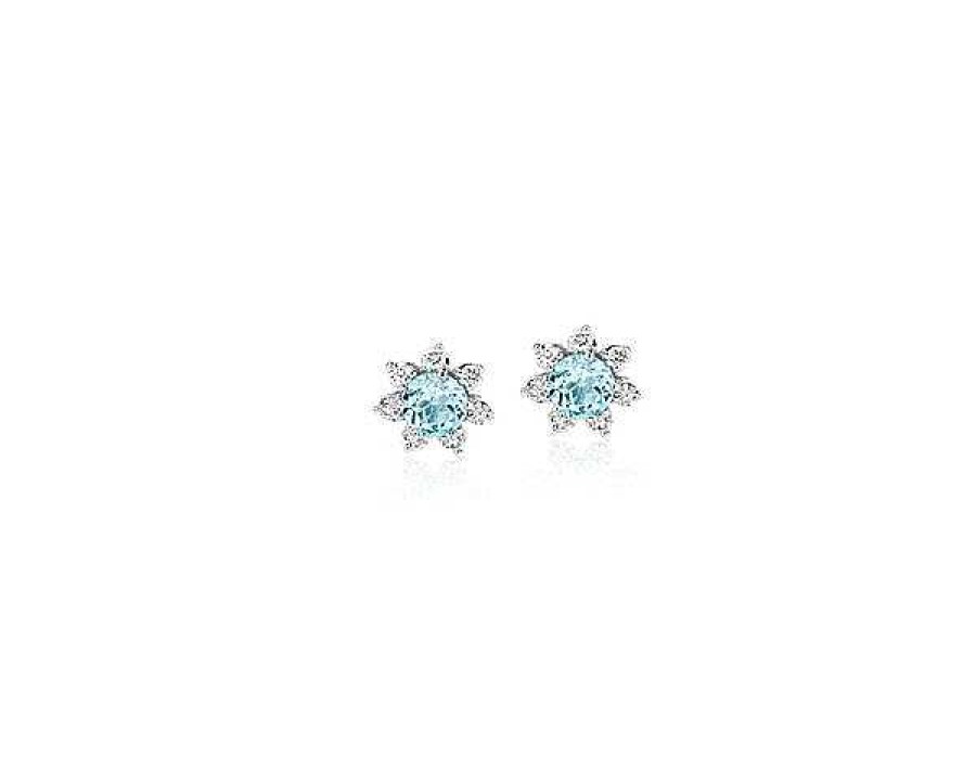 Earrings | Blue Nile Mini Swiss Topaz Earrings With Diamond Blossom Halo In 14K White Gold (3.5Mm)