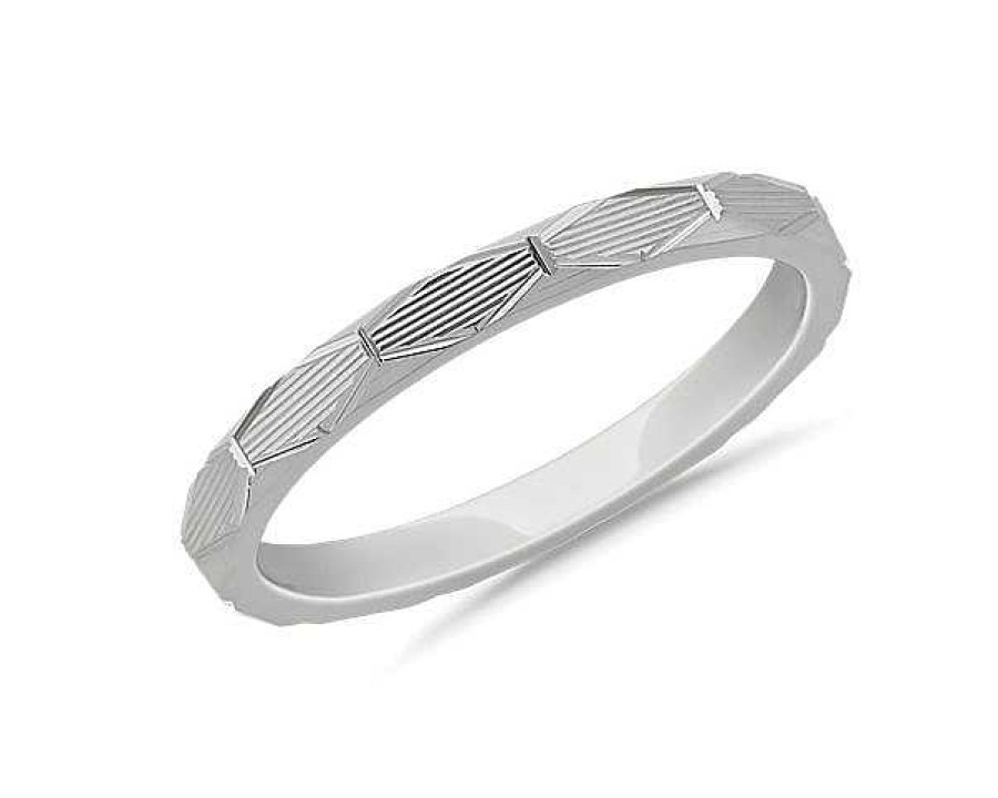 Women'S Rings | Blue Nile Stackable Raised Hexagon Lined Ring In Platinum (2Mm)