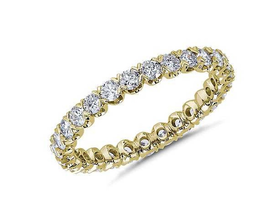 Women'S Rings | Blue Nile V-Prong Pav Diamond Eternity Ring In 14K Yellow Gold (1 Ct. Tw.)