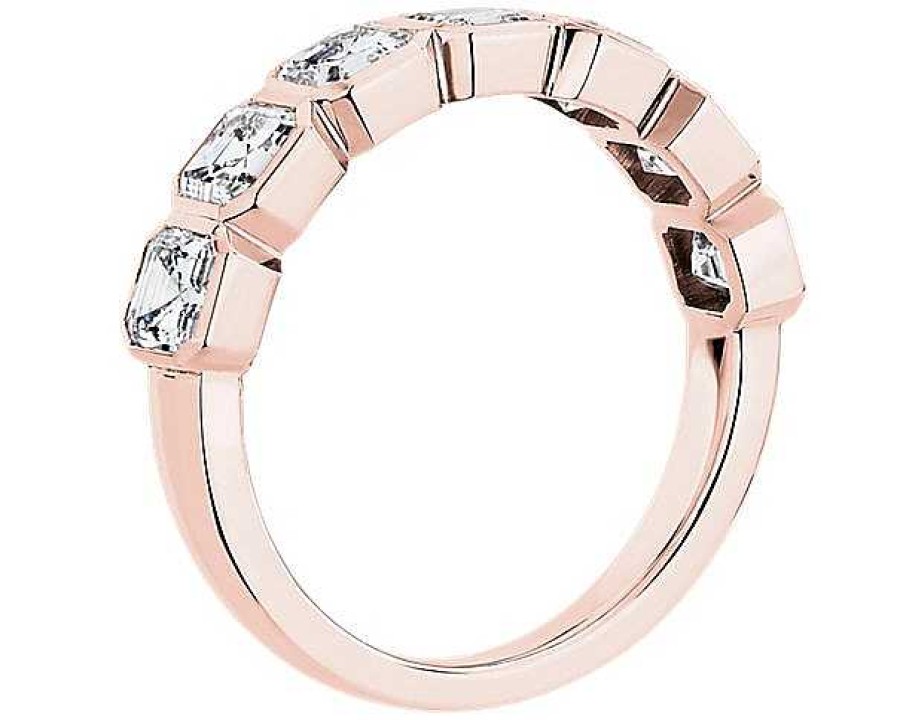 Women'S Rings | Blue Nile 7 Stone Asscher Bezel Diamond Anniversary Ring In 14K Rose Gold (1 3/4 Ct. Tw.)