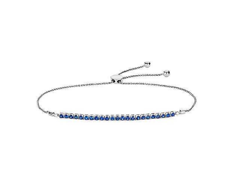 Bracelets | Blue Nile Riviera Pav Sapphire Bolo Bracelet In 14K White Gold