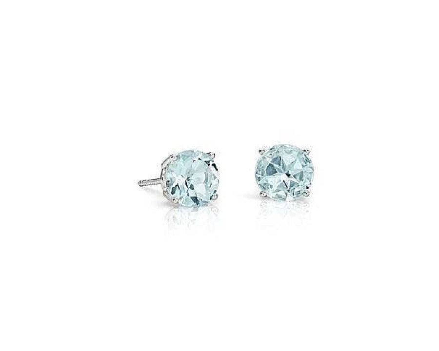 Earrings | Blue Nile Aquamarine Stud Earrings In 14K White Gold (7Mm)