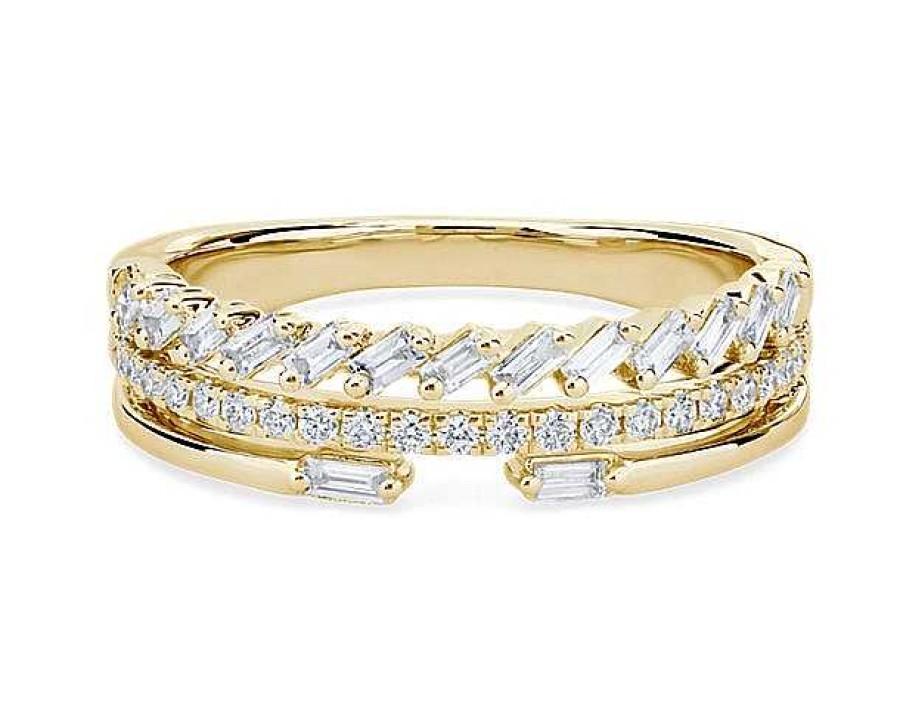 Rings | Blue Nile Three Row Baguette Diamond Stacking Ring In 14K Yellow Gold (1/3 Ct. Tw.)