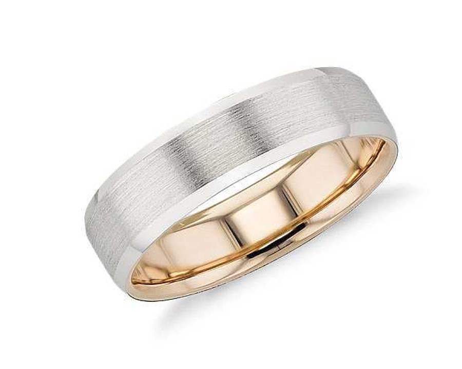 Men'S Rings | Blue Nile Matte Beveled Edge Wedding Ring In Platinum And 18K Rose Gold (6Mm)