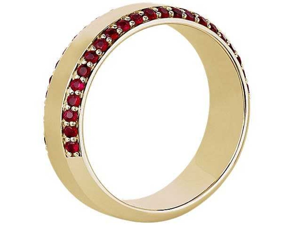 Men'S Rings | Blue Nile Men'S Ruby Edge Pave Band In 14K Yellow Gold (6.5 Mm, 3/4 Ct. Tw.)