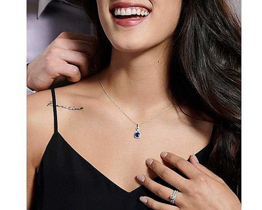 Necklaces | Blue Nile Cushion-Cut Sapphire And Diamond Halo Twist Pendant In 18K White Gold (7Mm)