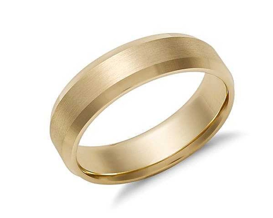 Men'S Rings | Blue Nile Beveled Edge Matte Wedding Ring In 14K Yellow Gold (6Mm)