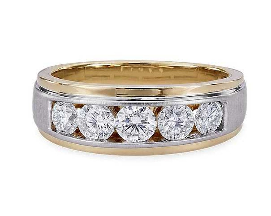 Men'S Rings | Blue Nile Lab Grown Diamond Two Tone 5-Stone Men'S Band In 14K Yellow Gold (1 1/2 Ct. Tw.)