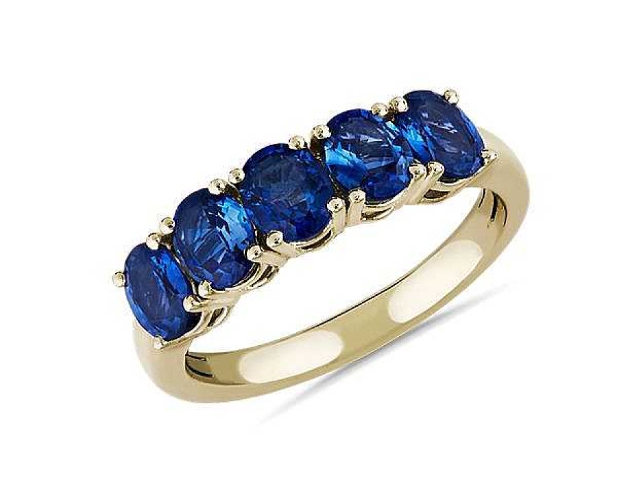 Rings | Blue Nile 5-Stone Oval Sapphire Ring In 14K Yellow Gold (5X4Mm)