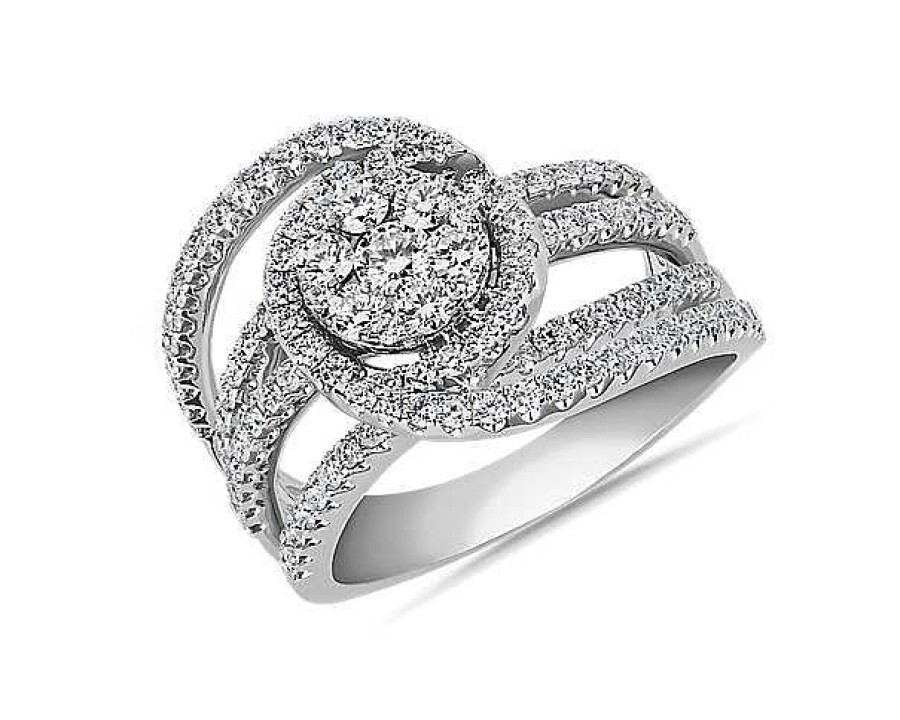 Rings | Blue Nile Swirling Halo Diamond Fashion Ring In 14K White Gold (1 1/3 Ct. Tw.)