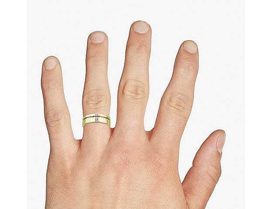 Men'S Rings | Blue Nile Men'S Grooved Diamond Line Band In 14K Yellow Gold (7.6 Mm, .1 Ct. Tw.)