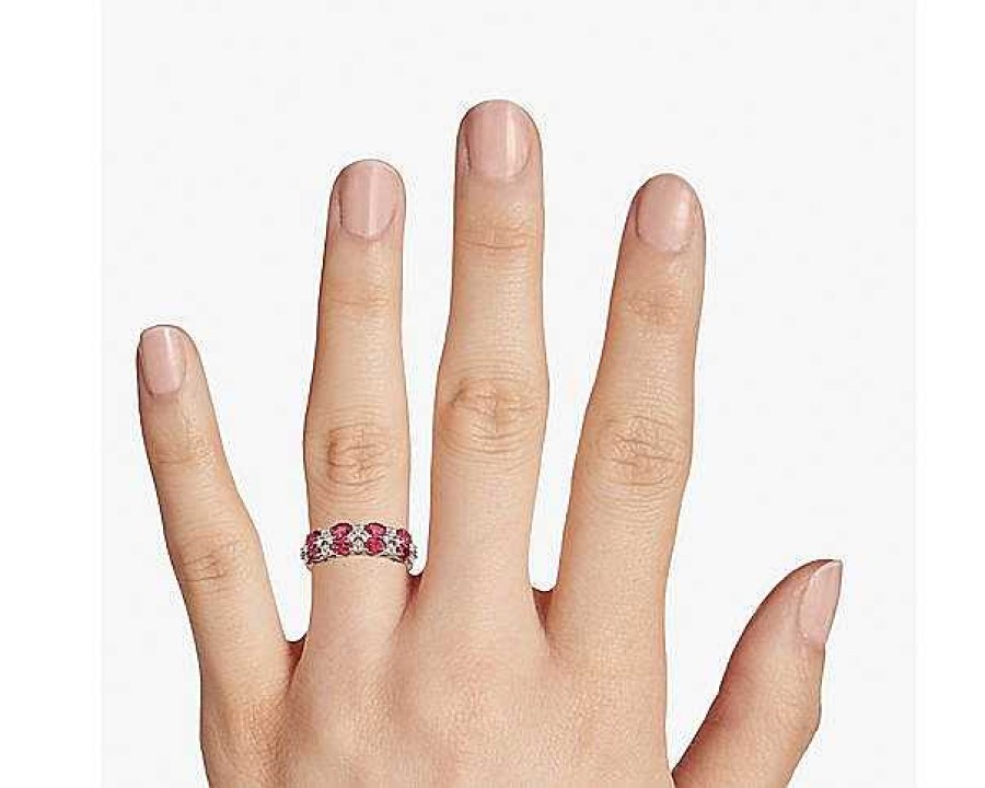 Rings | Blue Nile Oval Ruby & Round Diamond Double Row Ring In 14K Rose Gold