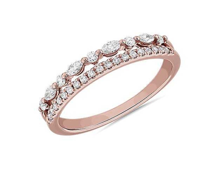 Rings | Blue Nile Alternating Marquise And Round With Pav Accent Diamond Ring In 18K Rose Gold (1/4 Ct. Tw.)