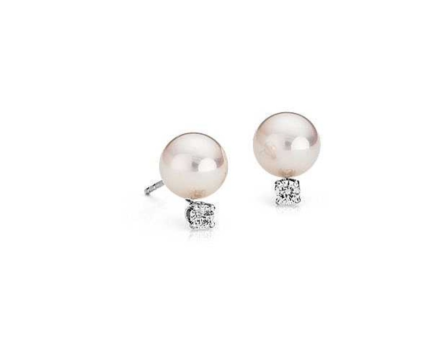 Earrings | Blue Nile Classic Akoya Cultured Pearl And Diamond Stud Earrings In 18K White Gold (8.0-8.5Mm)