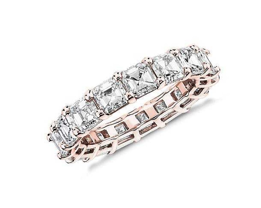 Women'S Rings | Blue Nile Asscher Cut Diamond Eternity Ring In 14K Rose Gold (5 Ct. Tw.)