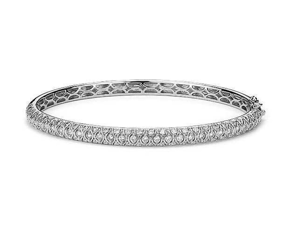 Bracelets | Blue Nile Radiance Pav Diamond Bangle Bracelet In 18K White Gold (2 Ct. Tw.)