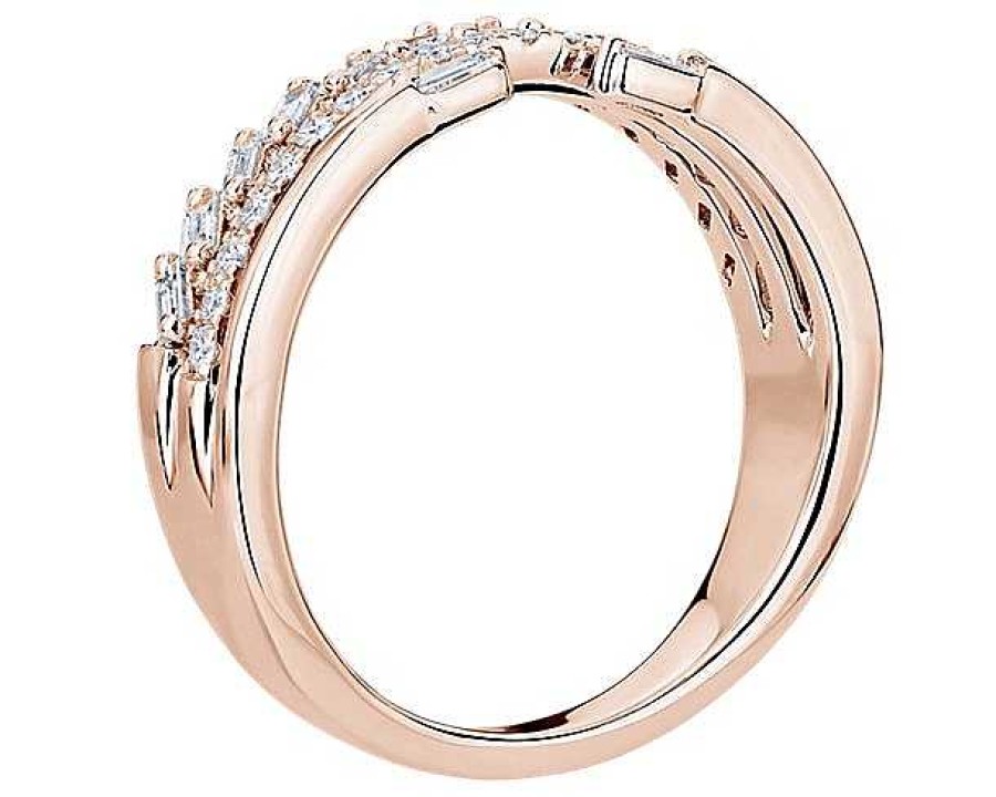 Rings | Blue Nile Three Row Baguette Diamond Stacking Ring In 14K Rose Gold (1/3 Ct. Tw.)