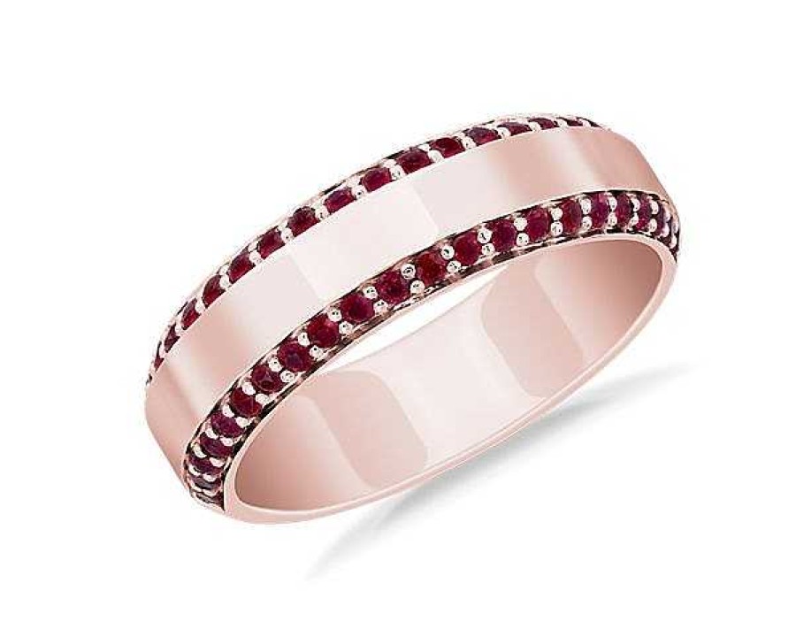 Men'S Rings | Blue Nile Men'S Ruby Edge Pave Band In 14K Rose Gold (6.5 Mm, 3/4 Ct. Tw.)