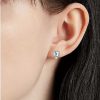 Earrings | Blue Nile Cushion Cut Aquamarine Stud Earring With Diamond Detail In 14K Rose Gold