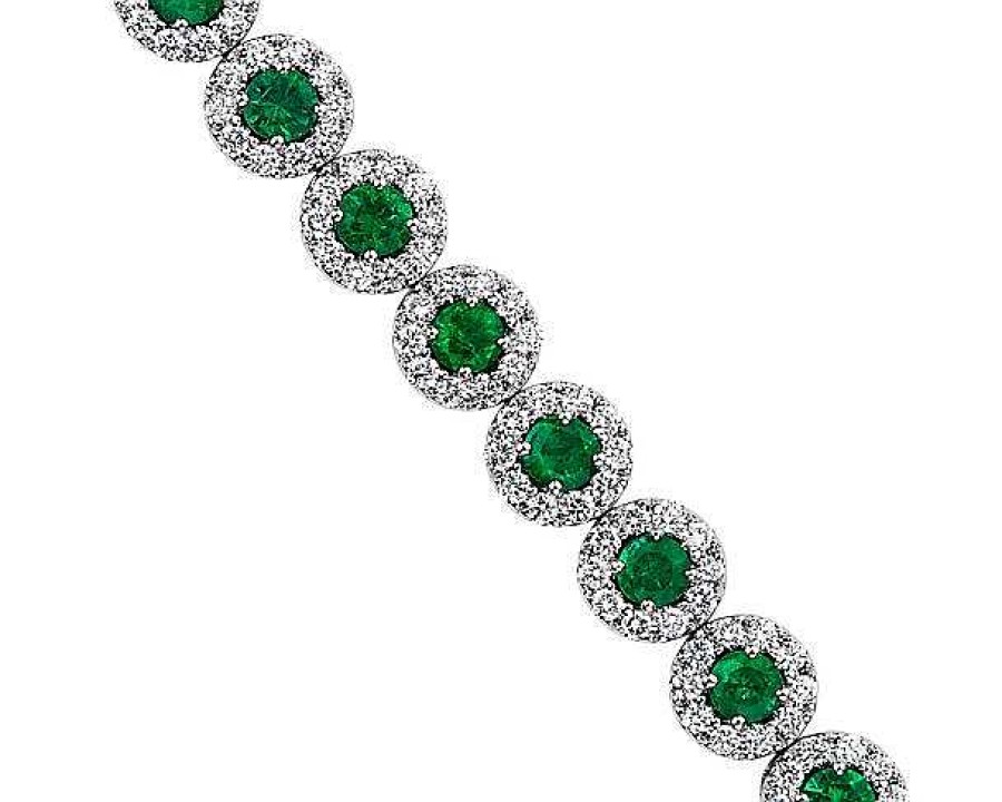 Bracelets | Blue Nile Emerald And Diamond Halo Bracelet In 14K White Gold