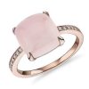 Rings | Blue Nile Cushion Cut Red Agate Cabochon Ring With Diamond Sidestones In 14K Rose Gold (10Mm)