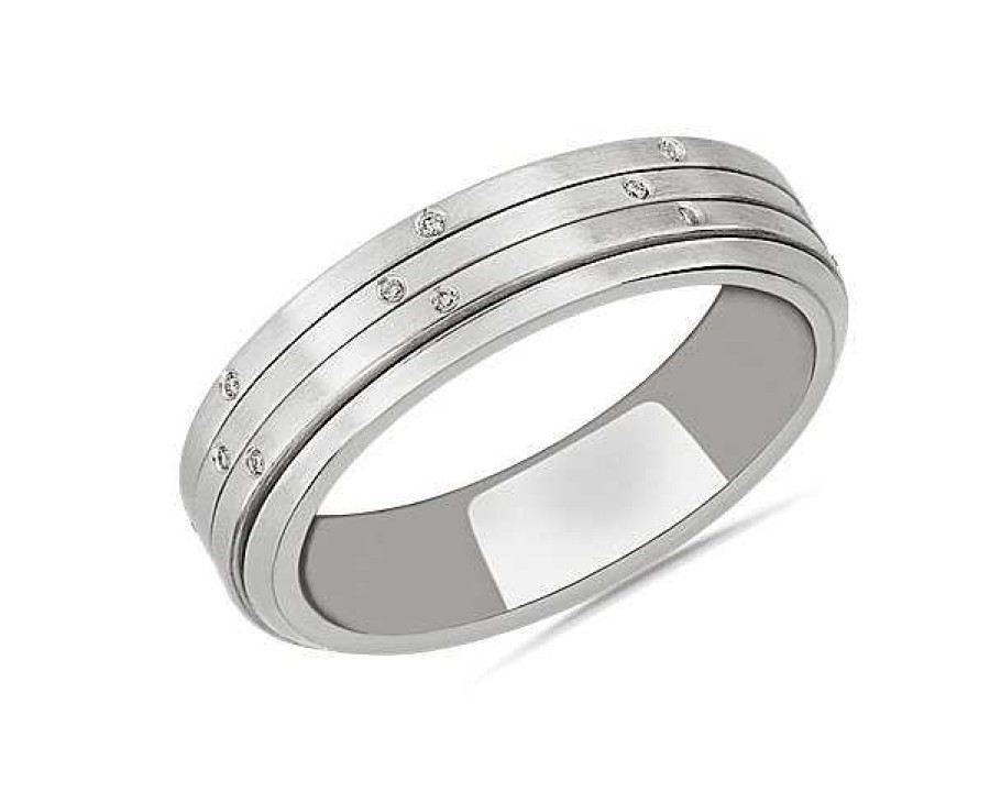 Men'S Rings | Blue Nile Triple Row Spinning Wedding Ring In 14K White Gold (6 Mm, 1/4 Ct. Tw.)