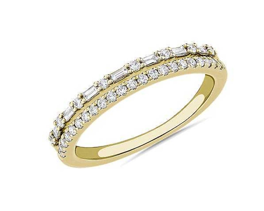 Rings | Blue Nile Two Row Baguette And Pav Diamond Ring In 14K Yellow Gold (1/4 Ct. Tw.)